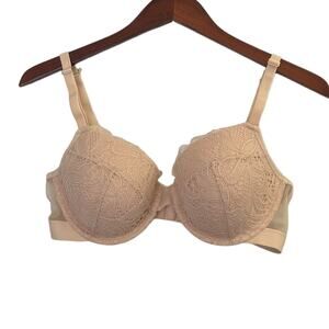 LIVELY Bra 34D Almond Tan Lace Push Up Underwire Convertible